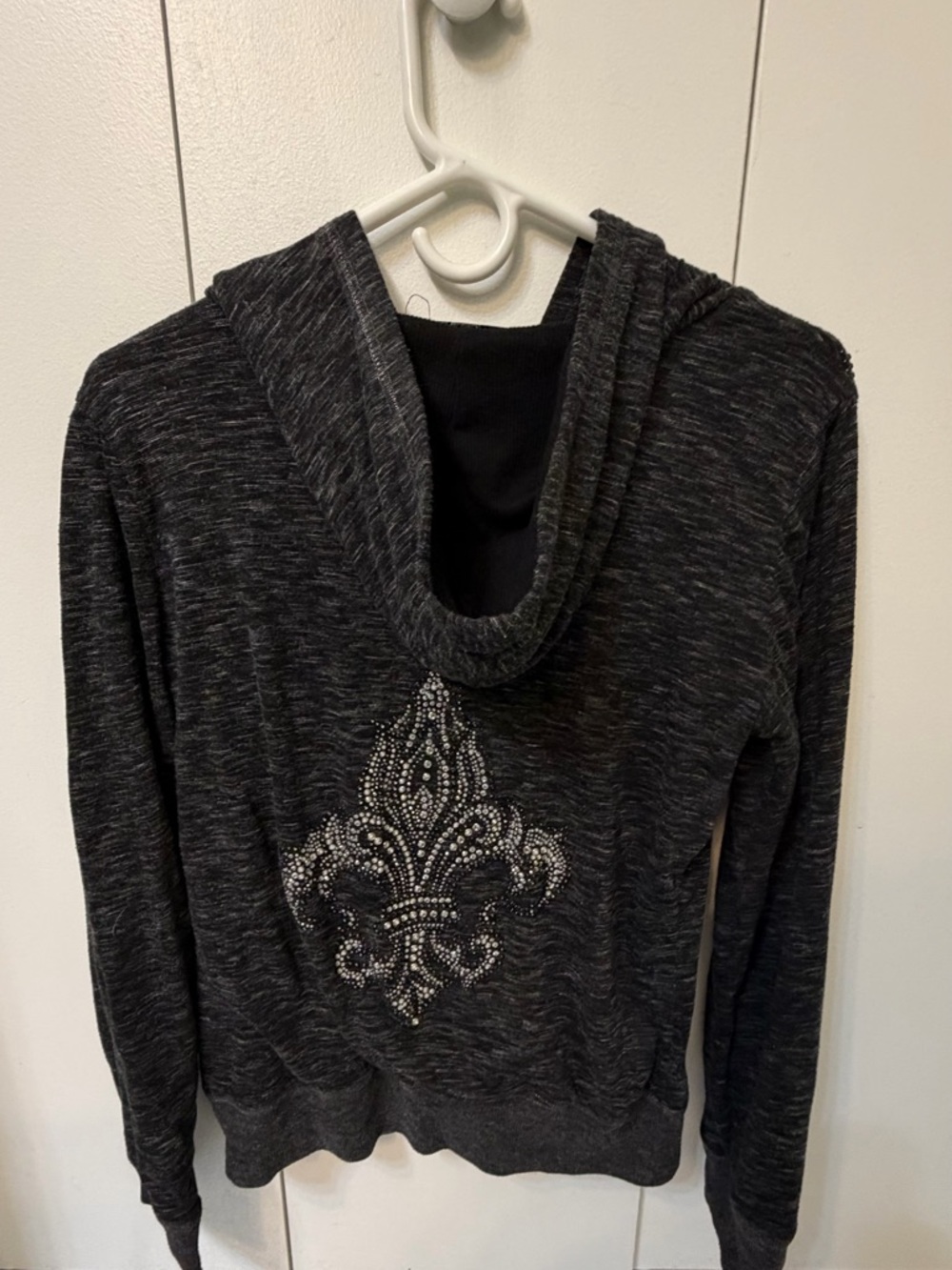 Miss Me Black Charcoal Hoodie with Rhinestone Fleur-de-Lis